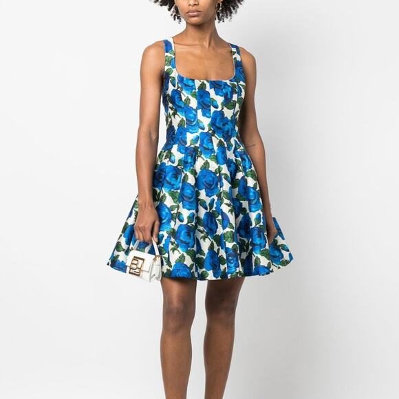 PHILOSOPHY DI LORENZO SERAFINI Blue Floral Cross Mini Dress Sz 46 NWT {X48} - Picture 1 of 6
